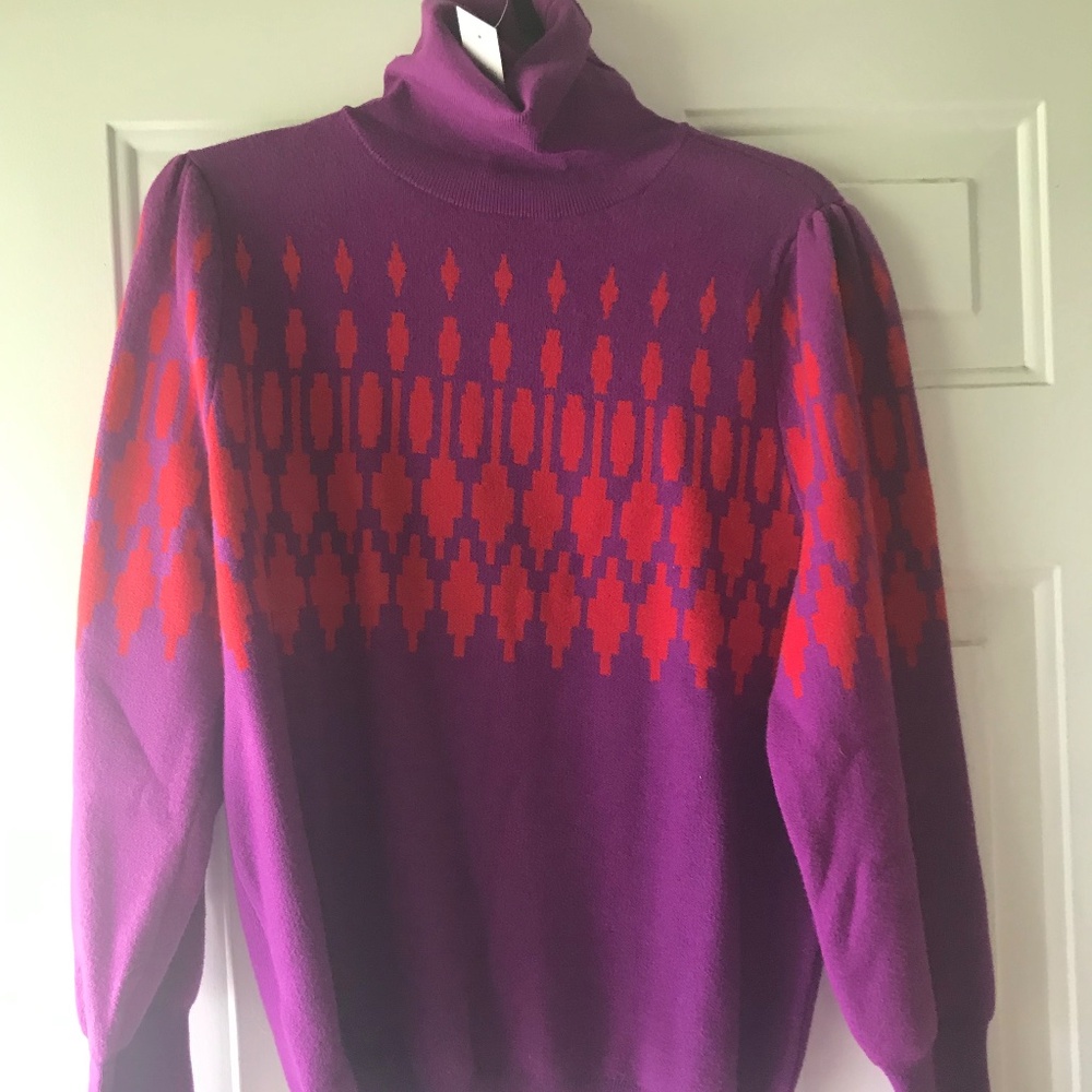 NWT - ANN TAYLOR -  Fair Isle Turtleneck Balloon Sleeve Sweater size L